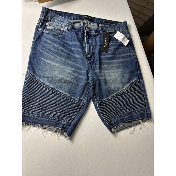 PacSun Stacked Skinny Shorts Men's W33 Blue 5-Pocket Distressed Cotton - Picture 1 of 13